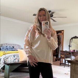 We The Free Cream and Peach Long Sleeve Top Size S